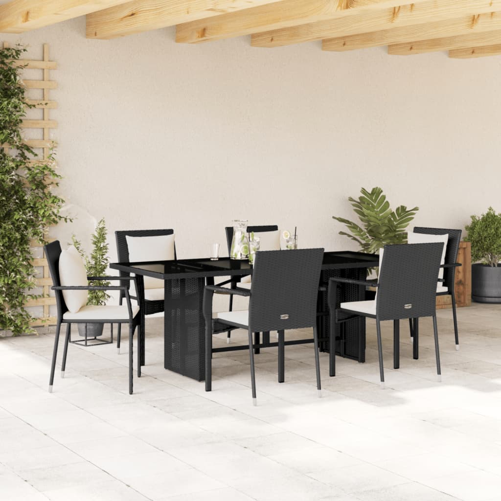 vidaXL Ensemble de salle à manger de jardin 7 pièces avec coussins en résine tressée noire