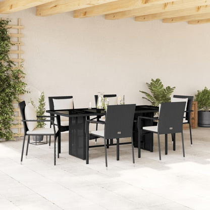 vidaXL Ensemble de salle à manger de jardin 7 pièces avec coussins en résine tressée noire