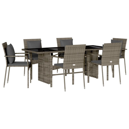 vidaXL Salon de jardin à dîner 7 pcs avec coussins Gris Résine tressée