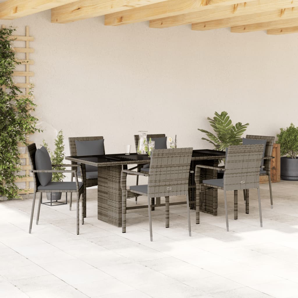 vidaXL Salon de jardin à dîner 7 pcs avec coussins Gris Résine tressée