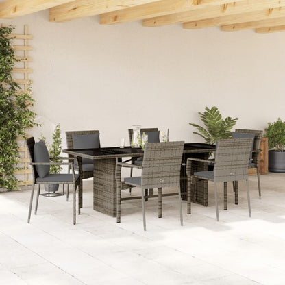 vidaXL Salon de jardin à dîner 7 pcs avec coussins Gris Résine tressée