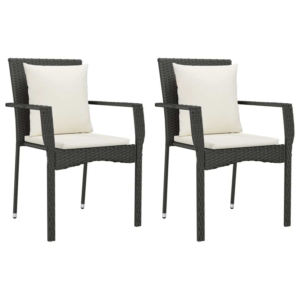 vidaXL 7-tlg. Garten-Essgruppe mit Kissen Schwarz Poly Rattan