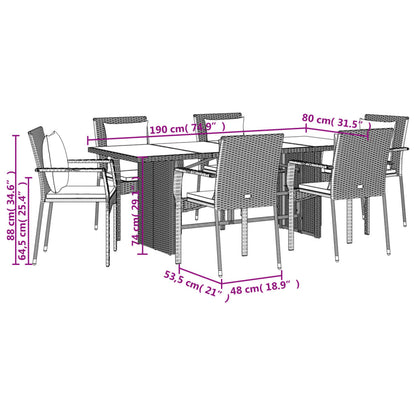 vidaXL 7-tlg. Garten-Essgruppe mit Kissen Schwarz Poly Rattan