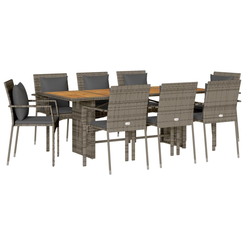 vidaXL 9-tlg. Garten-Essgruppe mit Kissen Grau Poly Rattan