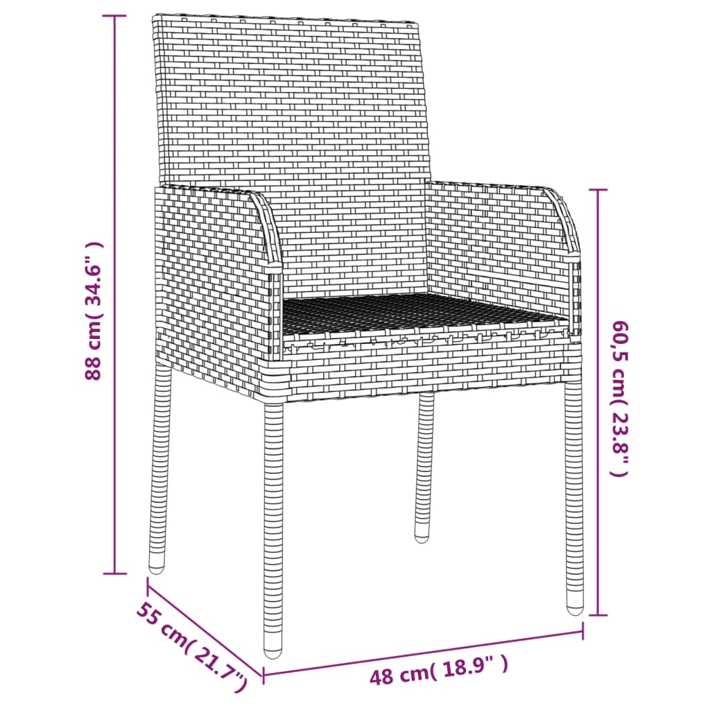 vidaXL 9-tlg. Garten-Essgruppe mit Kissen Grau Poly Rattan