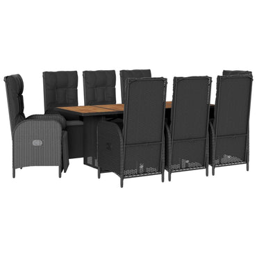 vidaXL 9-tlg. Garten-Essgruppe mit Kissen Schwarz Poly Rattan