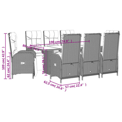 vidaXL 9-tlg. Garten-Essgruppe mit Kissen Schwarz Poly Rattan