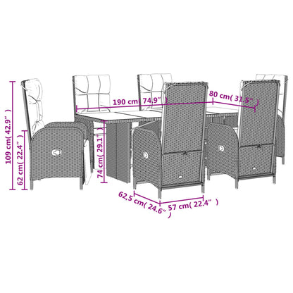 vidaXL 7-tlg. Garten-Essgruppe mit Kissen Grau Poly Rattan