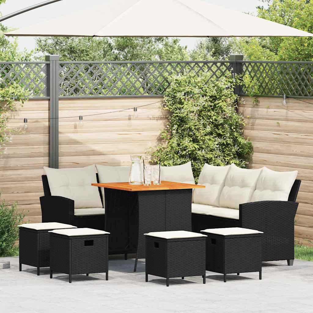 6tlg. Garten-Sofagarnitur mit Kissen L-Form Schwarz Poly Rattan