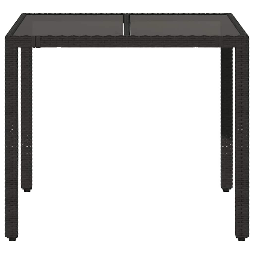 vidaXL Table de jardin avec plateau en verre Noir 90x90x75 cm Résine tressée