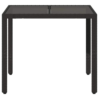 vidaXL Table de jardin avec plateau en verre Noir 90x90x75 cm Résine tressée