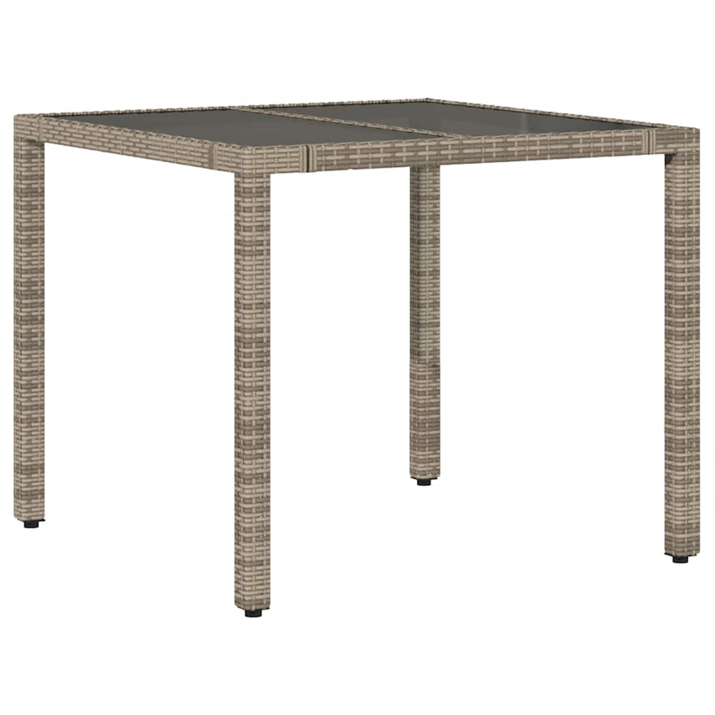 vidaXL Table de jardin avec plateau en verre gris 90x90x75 cm résine tressée