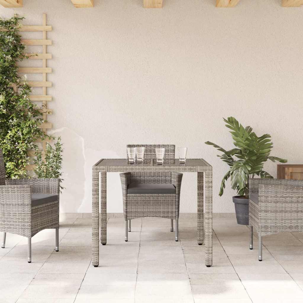 vidaXL Table de jardin avec plateau en verre gris 90x90x75 cm résine tressée