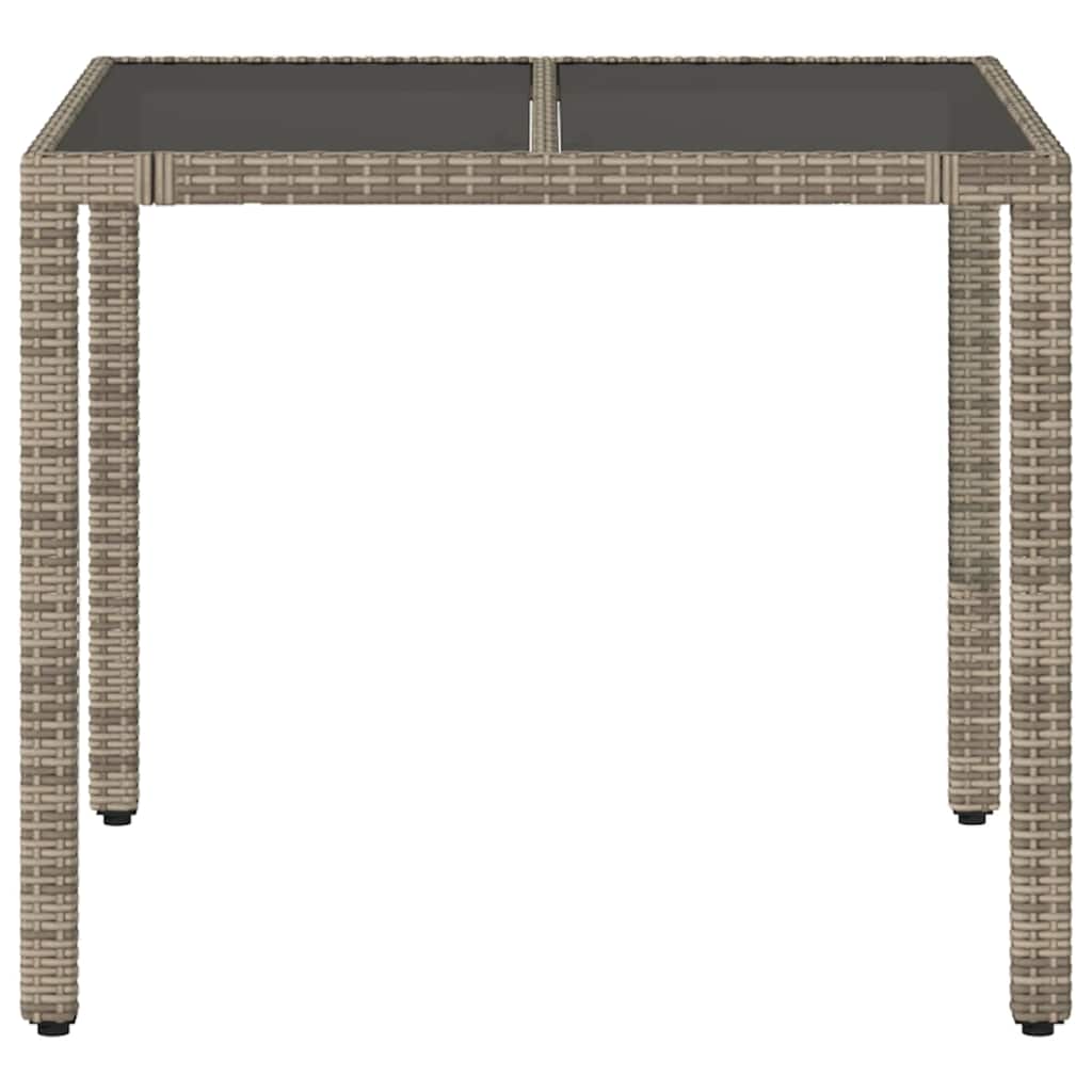 vidaXL Table de jardin avec plateau en verre gris 90x90x75 cm résine tressée