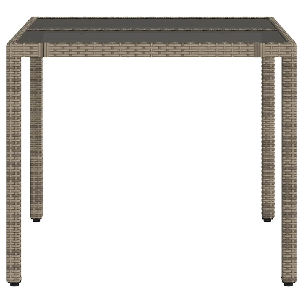 vidaXL Table de jardin avec plateau en verre gris 90x90x75 cm résine tressée