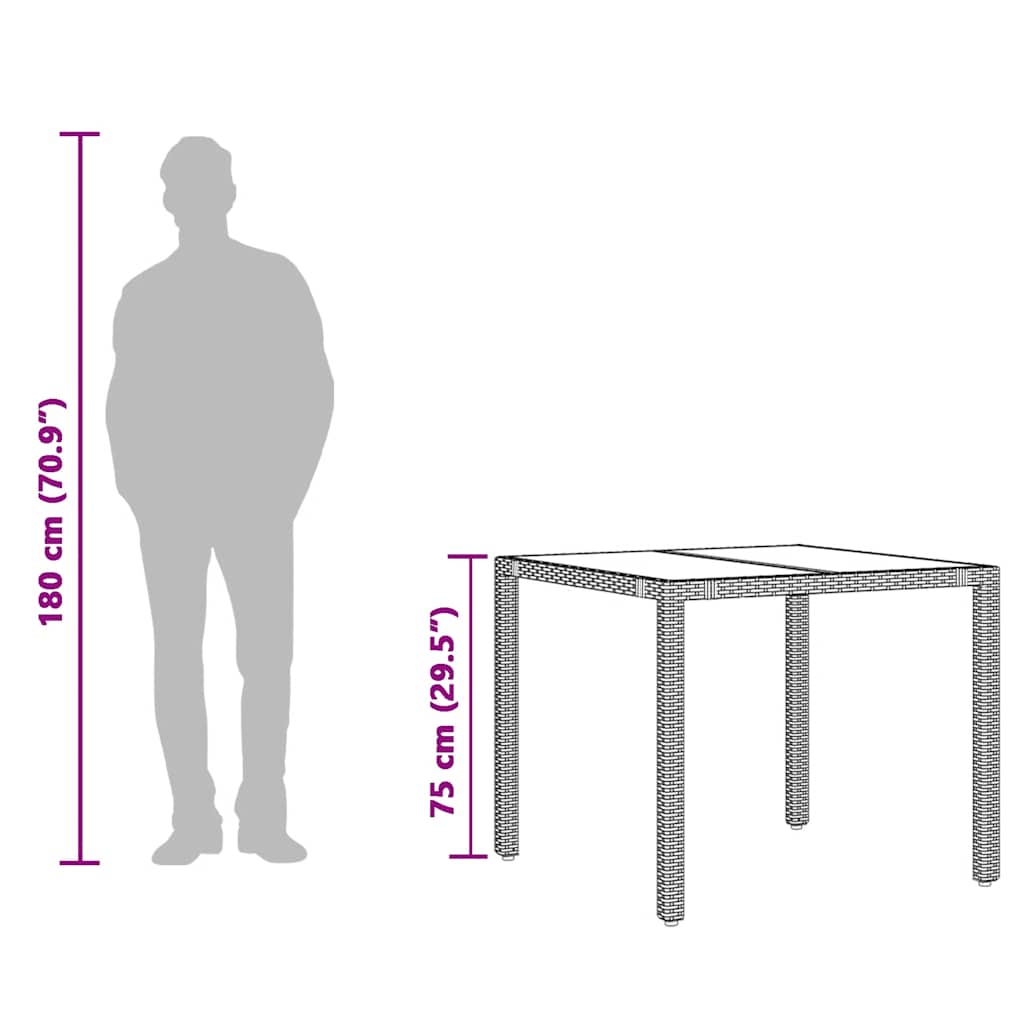 vidaXL Table de jardin avec plateau en verre gris 90x90x75 cm résine tressée