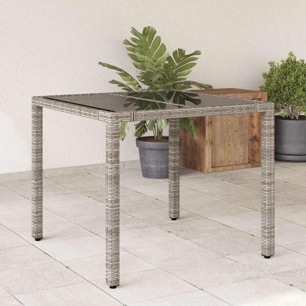 vidaXL Table de jardin avec plateau en verre gris 90x90x75 cm résine tressée