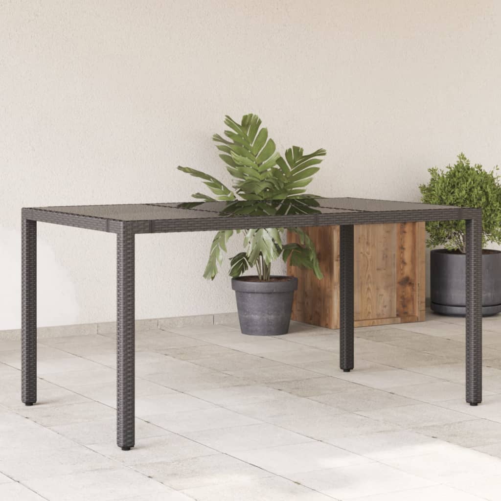 vidaXL Table de jardin avec plateau en verre Noir 150x90x75 cm Résine tressée