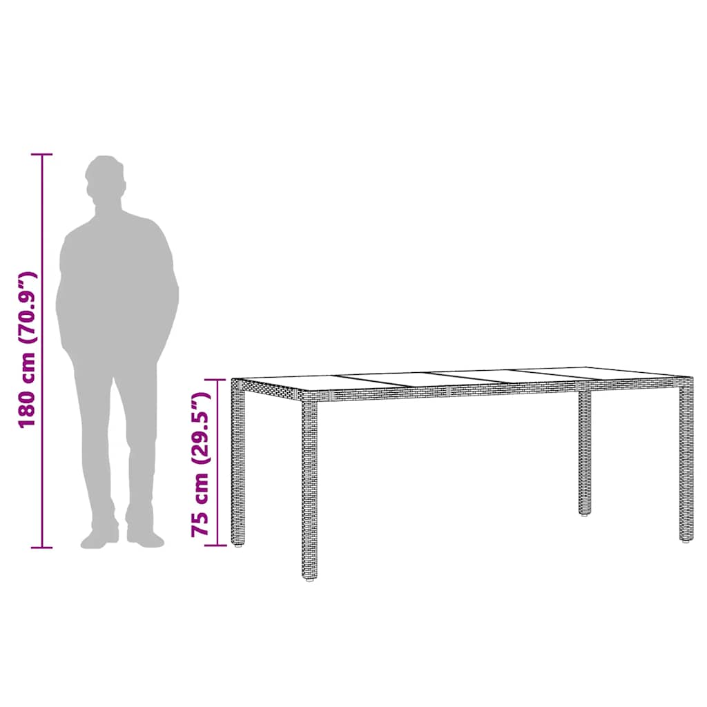 vidaXL Table de jardin avec plateau en verre Noir 190x90x75 cm Résine tressée