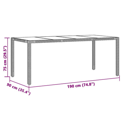 vidaXL Table de jardin avec plateau en verre Noir 190x90x75 cm Résine tressée