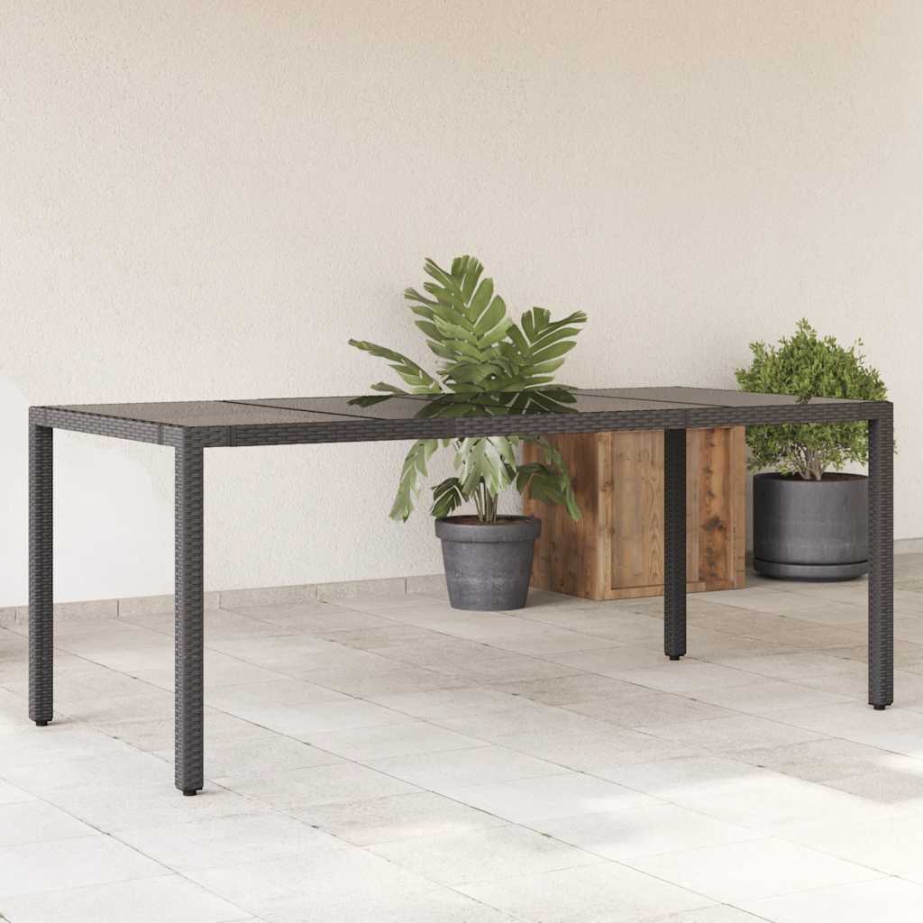 vidaXL Table de jardin avec plateau en verre Noir 190x90x75 cm Résine tressée