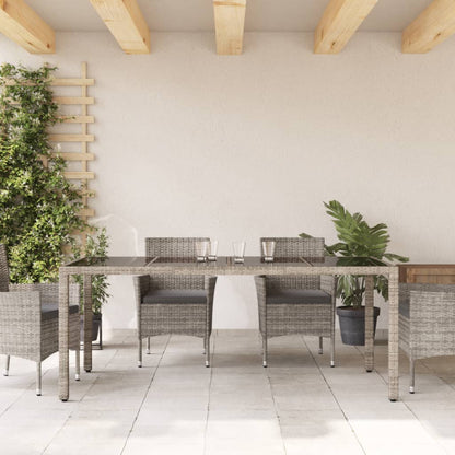 vidaXL Table de jardin avec plateau en verre Gris 190x90x75 cm Résine tressée