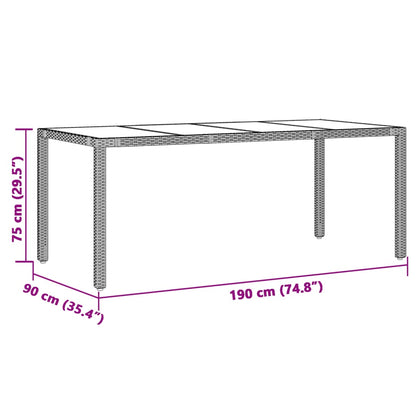 vidaXL Table de jardin avec plateau en verre Gris 190x90x75 cm Résine tressée