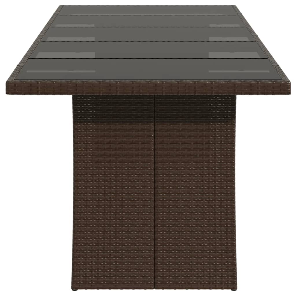 vidaXL Gartentisch mit Glasplatte Braun 240x90x75 cm Poly Rattan