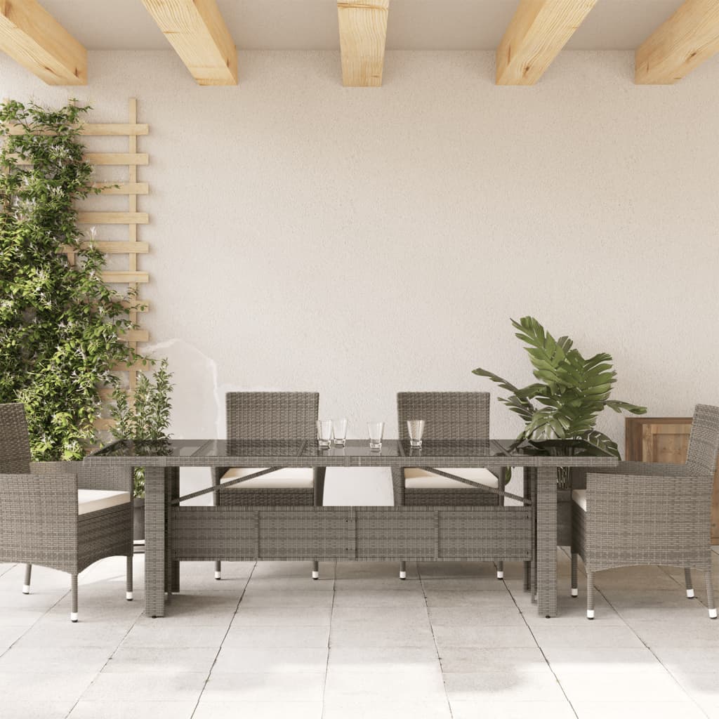 vidaXL Table de jardin avec plateau en verre gris 240x90x75 cm résine tressée