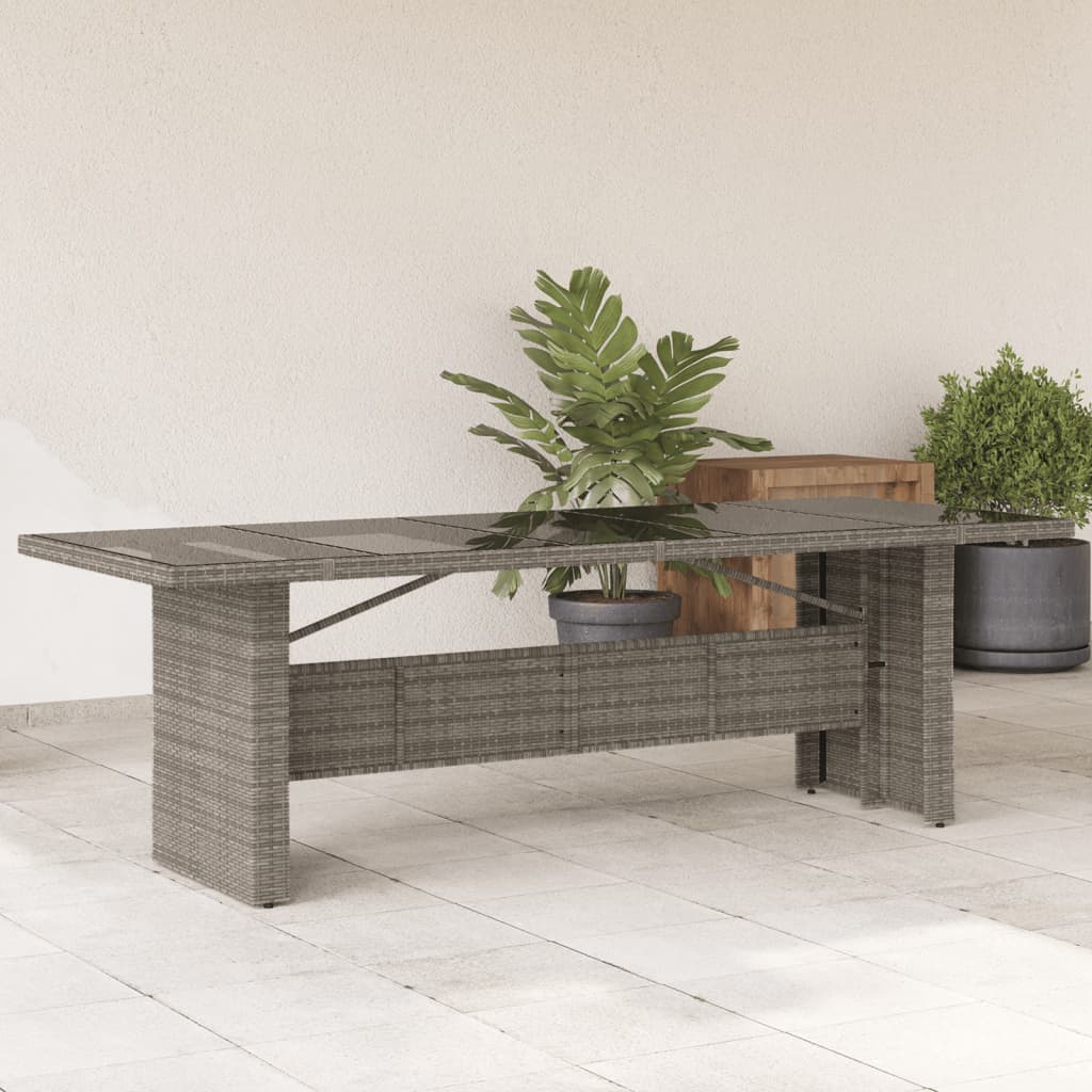 vidaXL Table de jardin avec plateau en verre gris 240x90x75 cm résine tressée
