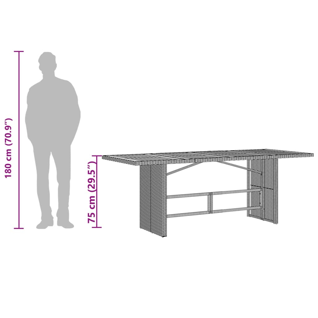 vidaXL Table de jardin avec plateau en bois d'acacia Gris 190x80x75cm Rotin PE