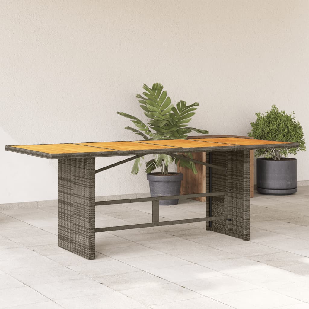 vidaXL Table de jardin avec plateau en bois d'acacia Gris 190x80x75cm Rotin PE