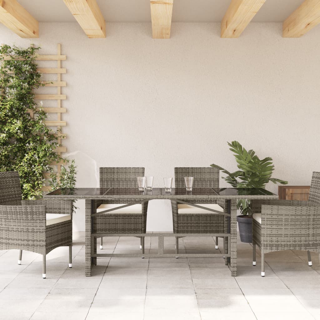 vidaXL Table de jardin avec plateau en verre Gris 190x80x75 cm Résine tressée