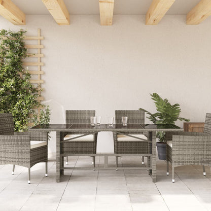 vidaXL Table de jardin avec plateau en verre Gris 190x80x75 cm Résine tressée