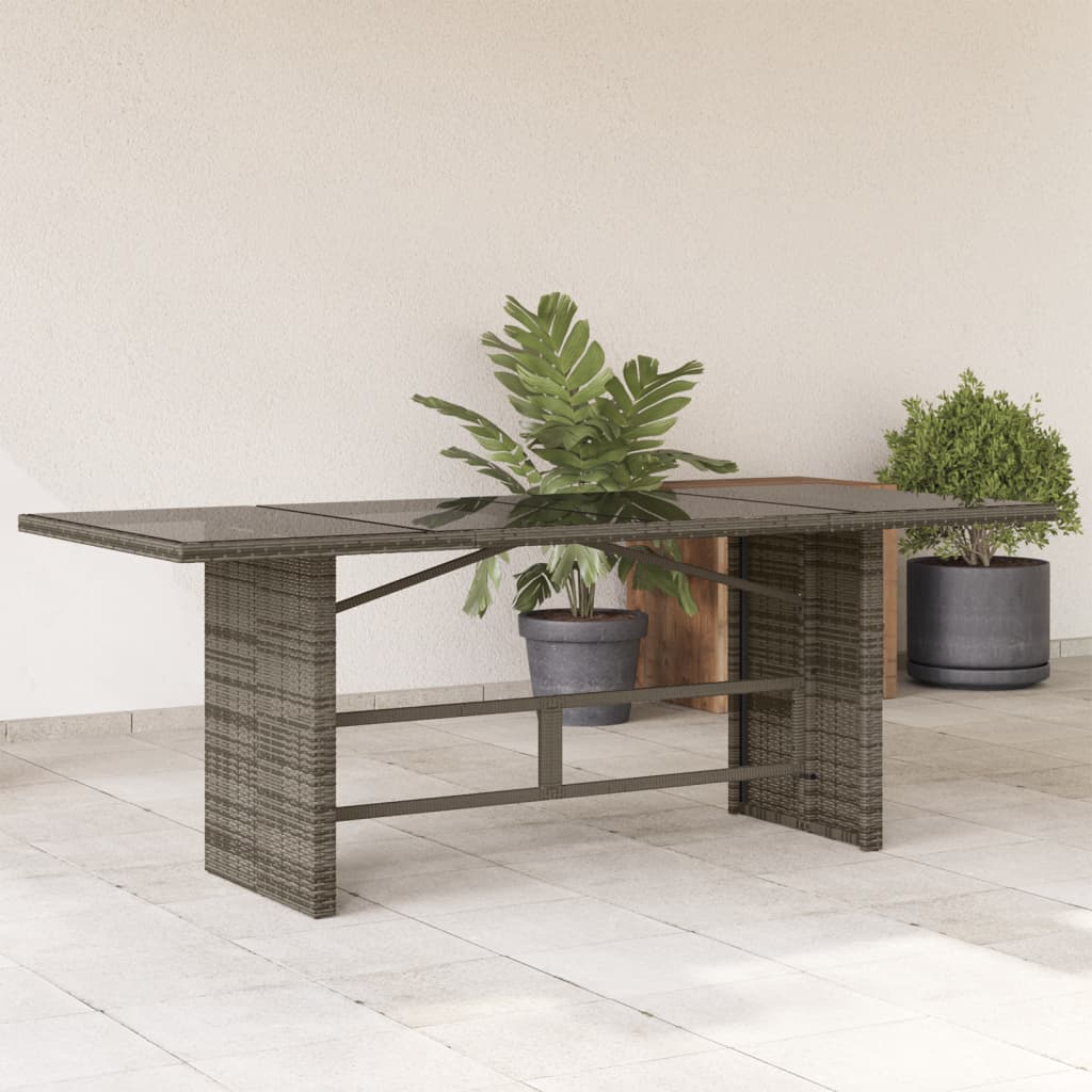 vidaXL Table de jardin avec plateau en verre Gris 190x80x75 cm Résine tressée