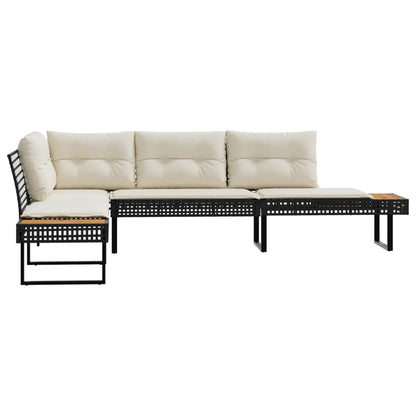 vidaXL Gartensofa in L-Form mit Kissen Schwarz Poly Rattan und Akazie