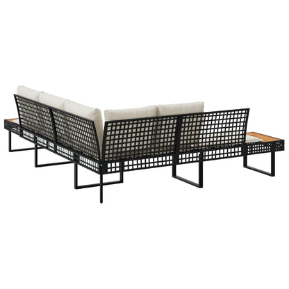 vidaXL Gartensofa in L-Form mit Kissen Schwarz Poly Rattan und Akazie