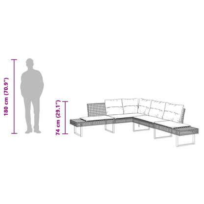 vidaXL Gartensofa in L-Form mit Kissen Schwarz Poly Rattan und Akazie