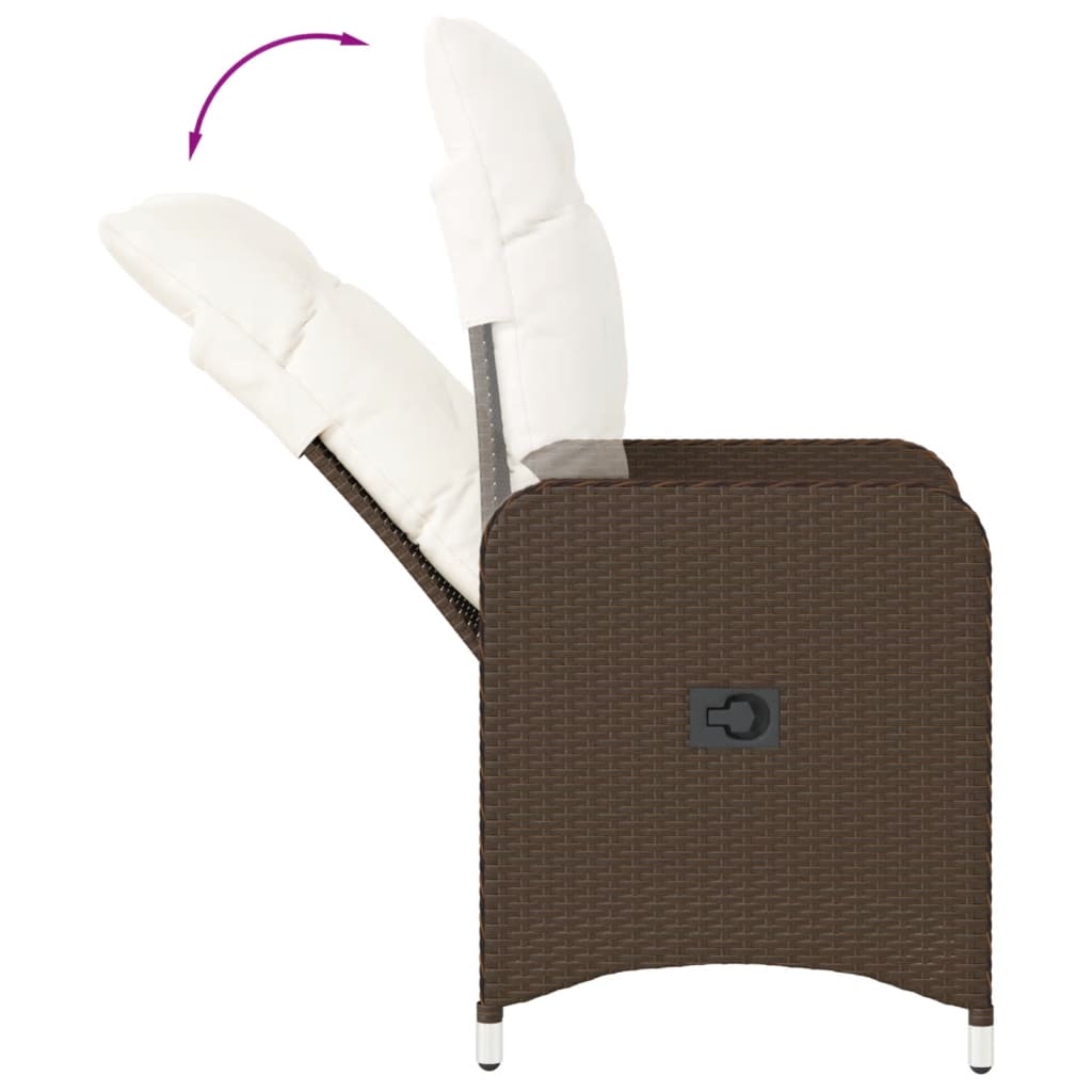 vidaXL Gartensessel Verstellbar mit Kissen Braun Poly Rattan
