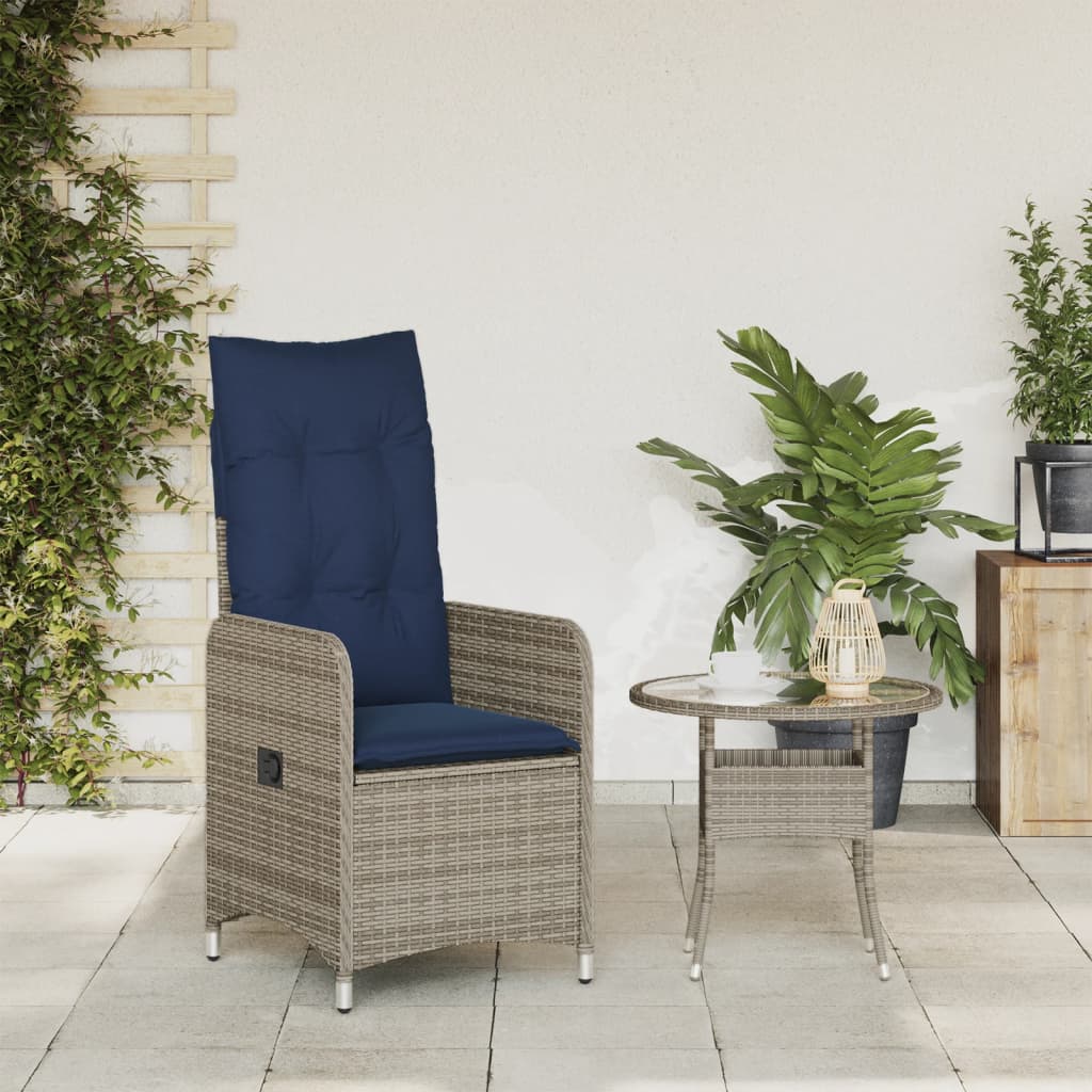 Gartensessel Verstellbar mit Kissen Grau Poly Rattan