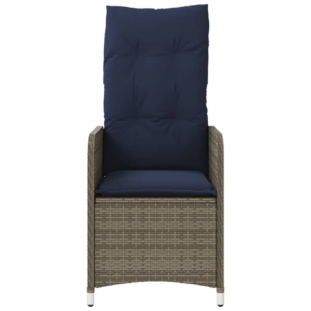 vidaXL Gartensessel Verstellbar mit Kissen Grau Poly Rattan