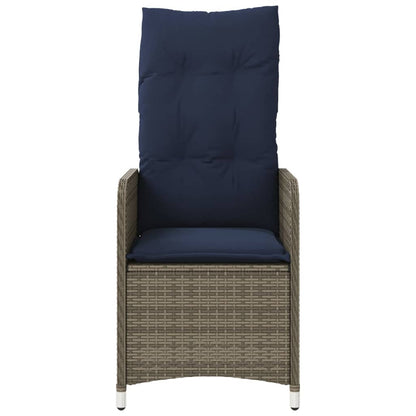 vidaXL Gartensessel Verstellbar mit Kissen Grau Poly Rattan