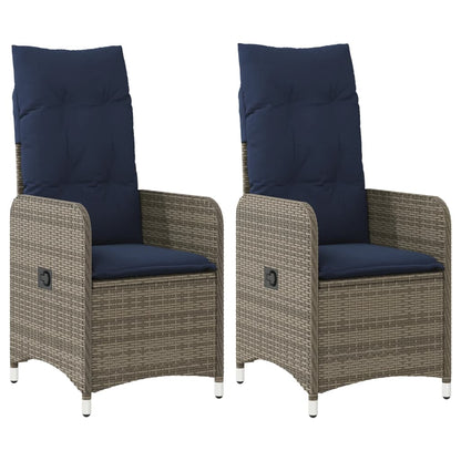 vidaXL Gartenstühle Verstellbar 2 Stk. mit Kissen Grau Poly Rattan