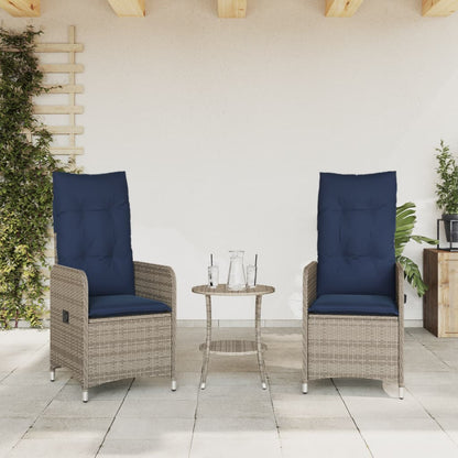 vidaXL Gartenstühle Verstellbar 2 Stk. mit Kissen Grau Poly Rattan