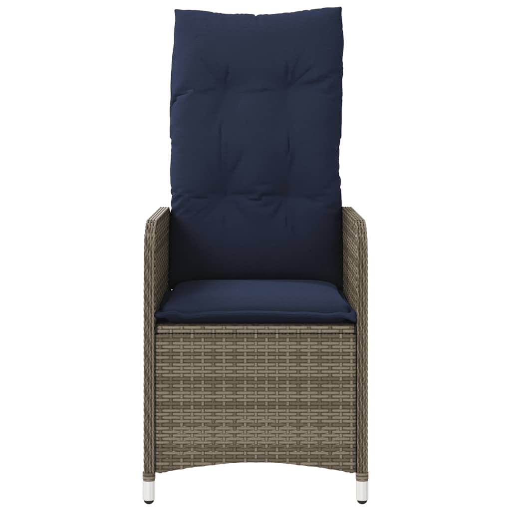 vidaXL Gartenstühle Verstellbar 2 Stk. mit Kissen Grau Poly Rattan