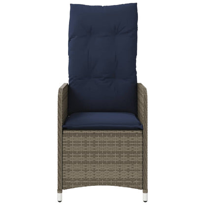 vidaXL Gartenstühle Verstellbar 2 Stk. mit Kissen Grau Poly Rattan