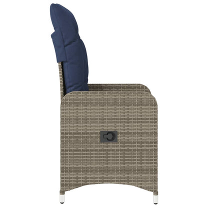 vidaXL Gartenstühle Verstellbar 2 Stk. mit Kissen Grau Poly Rattan