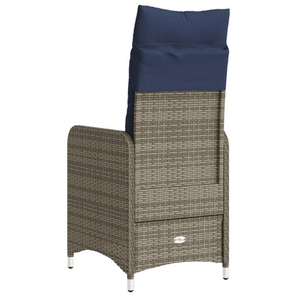 vidaXL Gartenstühle Verstellbar 2 Stk. mit Kissen Grau Poly Rattan