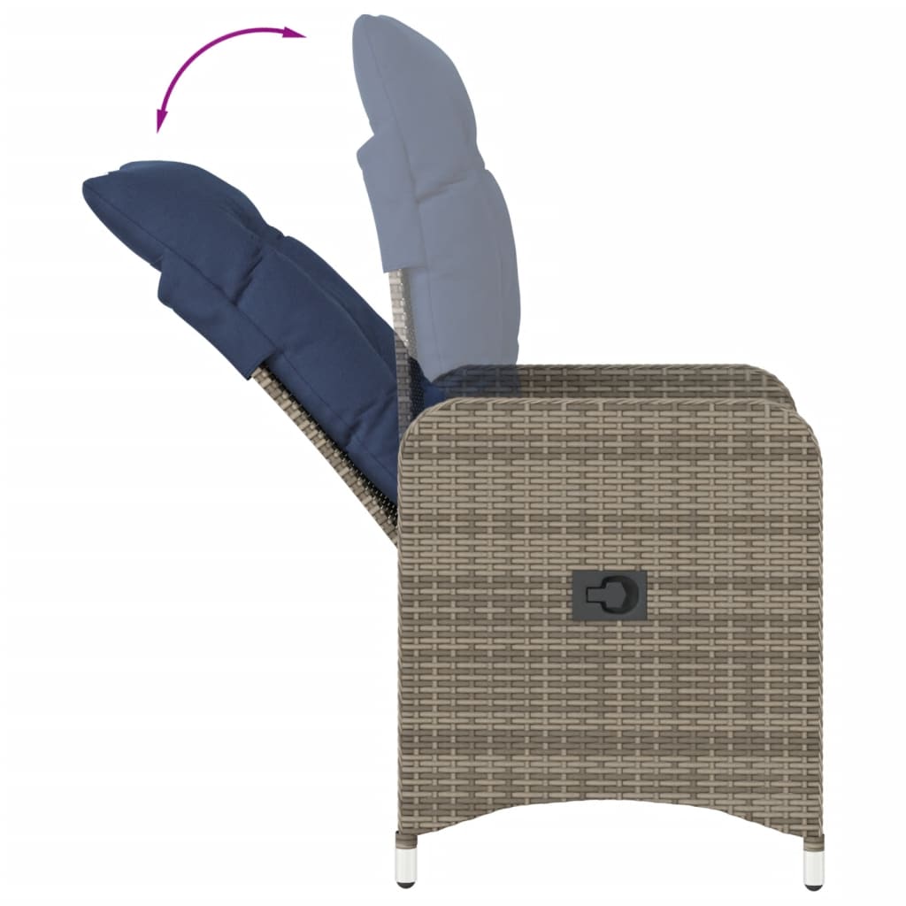vidaXL Gartenstühle Verstellbar 2 Stk. mit Kissen Grau Poly Rattan