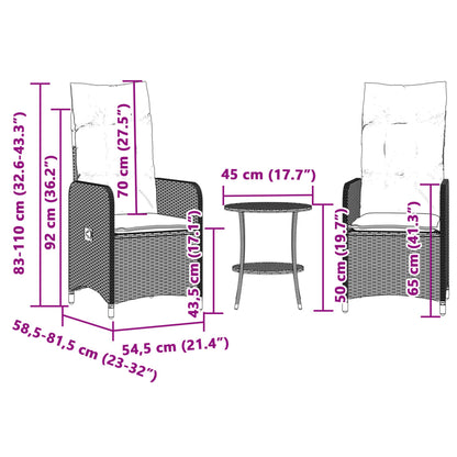 vidaXL Outdoor-Lehnstühle 2 Stk. mit Tisch Schwarz Poly-Rattan